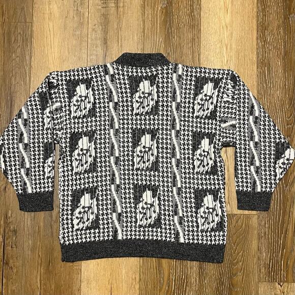 VTG Monochrome Abstract Pattern Knit Pullover Sweater Sz L Streetwear Retro 90s - Picture 4 of 6